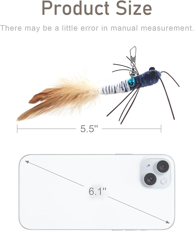 SONGWAY Insect Cat Toys with Feather - 6 Pieces Cat Worm Toy Refills, Cat Toy Wand Attachments, Worm Cat Toys, Interactive Toys for Indoor Cats Kittens-Mewly Pet