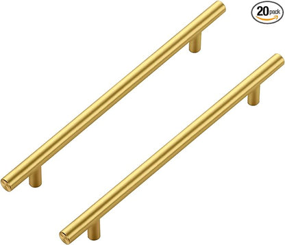 JOY DECOR 20 Pack Cabinet Handles, Gold Cabinet Pulls, 7-1/2 in Hole Center Kitchen Cabinet Handles, Stainless Steel T Bar Handles for Dresser Drawers