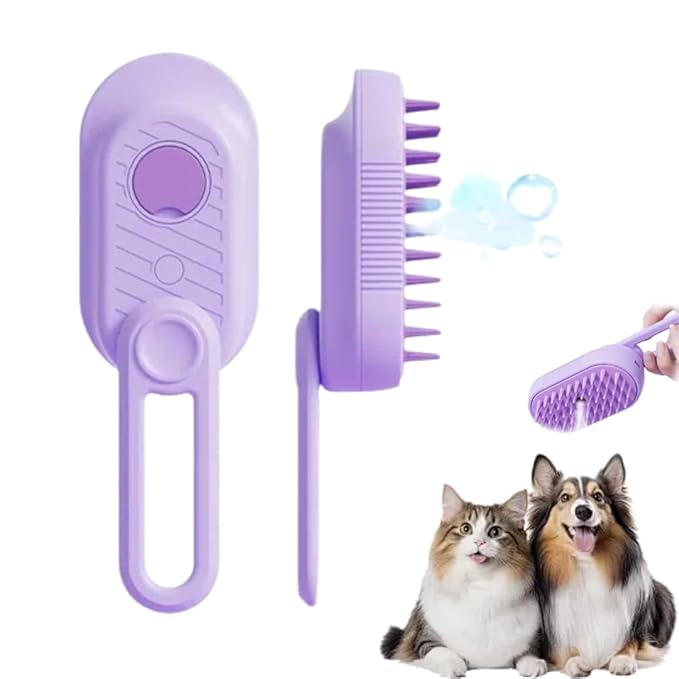 Cat Steam Brush 2025 New Pet Steam Groomer Comb, Painless Grooming Massage, 3 In 1 Water Brush for Cats Dogs (Purple)-Mewly Pet