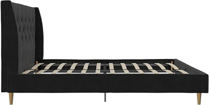 Novogratz The Her Majesty Upholstered Bed, Queen, Black Velvet
