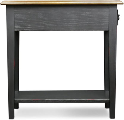 Haven Ridge Narrow Solid Wood Side Table with Drawer and Shelf, Medium Oak Brown and Slate Black, Perfect for Living Rooms, Bedrooms, and Small Spaces – Leick Home, 9017-SL
