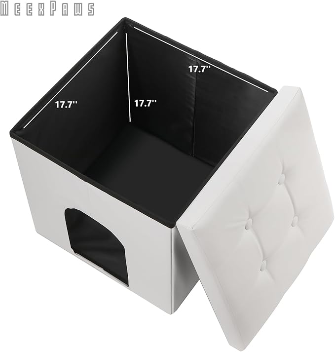 MEEXPAWS Cat Litter Box Enclosure Furniture Hidden, Cat Washroom Bench Storage Cabinet Small 19.7'' x 19.7'' x 19.7''| Dog Proof | Waterproof Inside | Easy Clean | Easy Assembly | Odor Control(White)-Mewly Pet