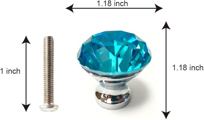 10 Pcs 30mm Silver Plated Base Diamond Shape Crystal Glass Cabinet Knob Drawer Knob Pull Handle Used for Kitchen, Dresser, Door, Cupboard (Azure)