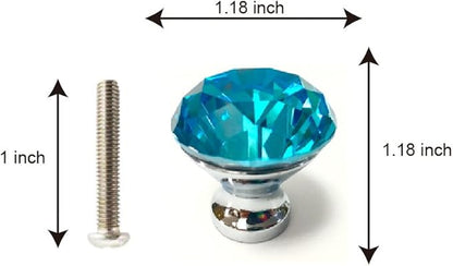 10 Pcs 30mm Silver Plated Base Diamond Shape Crystal Glass Cabinet Knob Drawer Knob Pull Handle Used for Kitchen, Dresser, Door, Cupboard (Azure)