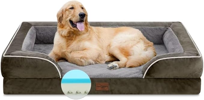 Comfort Expression Orthopedic Memory Foam Dog Beds, XL Dog Beds for Extra Large Dogs, Washable Dogs Beds with Removable Cover, Waterproof Pet Sofa Couch with Bolster(X-Large,Olive Green)-Mewly Pet