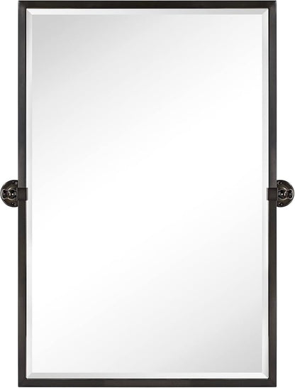 TEHOME Oil Rubebd Bronze Metal Framed Pivot Rectangle Bathroom Mirror Tilting Beveled Vanity Mirrors for Wall, Overall 27.9 x 36 inches (Mirrror 24 x 36 inches)