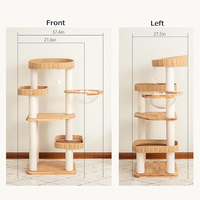 48'' Cat Tree for Large Cats, Modern Cat Tree Multi-Level Condo with Natural Wood, Cat Activity Centre for Medium and Big Pets (White LS02)-Mewly Pet