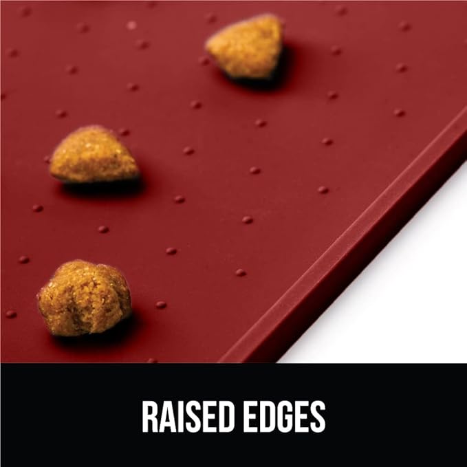 GORILLA GRIP 100% Waterproof Raised Edge BPA Free Silicone Pet Feeding Mat, Dog Cat Food Mats Contain Spills Protects Floors, Placemats for Cats and Dogs Water Bowl, Pets Accessories 23x15 Red-Mewly Pet