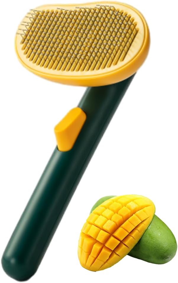 Self-Cleaning Dog & Cat Slicker Brush, Skin Friendly Deshedding Grooming Tool for Long or Short Haired Dogs Cats Rabbits, Dog Shedding Brush with Release Button - Mango-Mewly Pet