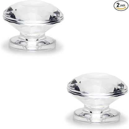 MroMax 2Pcs Tiny Pull Handle Diamond Acrylic Mini Knob 19mm Diameter Clear Shiny Cute Decoration for Jewelry Box, Gift Case and Makeup Box