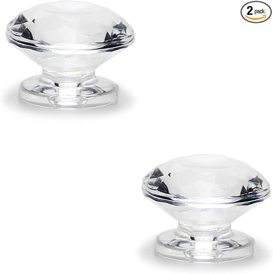 MroMax 2Pcs Tiny Pull Handle Diamond Acrylic Mini Knob 19mm Diameter Clear Shiny Cute Decoration for Jewelry Box, Gift Case and Makeup Box