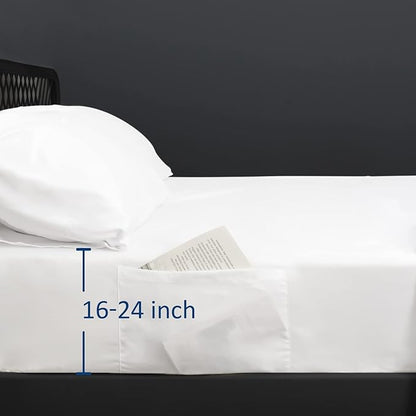 Extra Deep Pocket Air Mattress King Sheet Set - 3Pcs Side Storage Pocket Fitted Sheet & Pillowcase King Size Deep Pocket Sheet Set Easily Fits 16in to 24in Pillow Top Air Bed Mattress-White