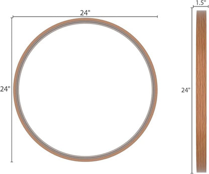 WallBeyond Wood Round Mirror with Wood Frame 24 inch Circle Wall Mirror for Bathroom Round Wall Mirror for Wall Decor, Vanity, Entryway Living Room (Walnut)