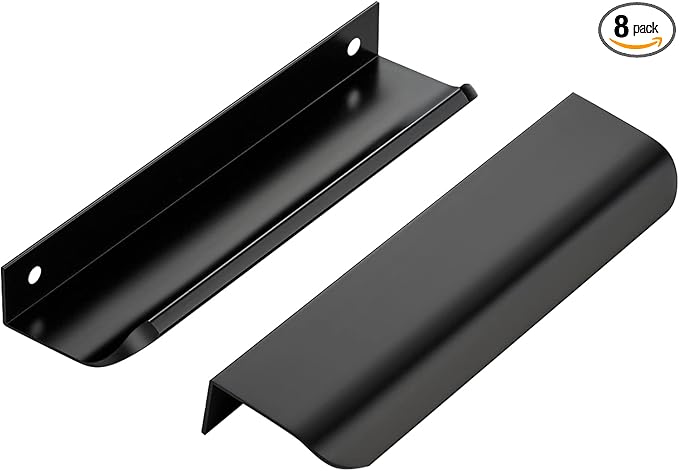 Ravinte Hardware 8 Pack Black Cabinet Handles, 5.9 Inch (150mm) Finger Edge Pulls, 5 Inch Hole Center, Finger Pulls for Cabinets