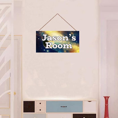 Personalized Sign Galaxy Stars Themed Bedroom Decor Fantasy Sign for Kids Room Outer Space Decor for Boys Room Nursery Wall Decorations Stuff For Little Man Cave