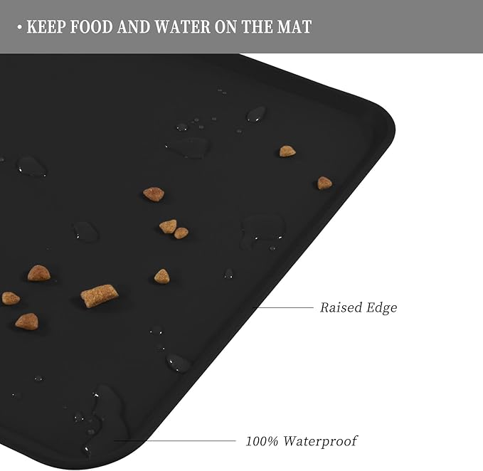 Waterproof Pet Feeding Mat with High Raised Edges, Heavier and Thicker Placemats for Cat Dog Water Bowl with BPA Free, Dogs Cats Food Mats for Messy Drinkers to Prevent Spill and Protect Floors-Mewly Pet