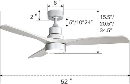 Sofucor 52 Inch Ceiling Fan with Lights, Low Profile Flush Mount Mordern Wood Ceiling Fan with Remote for Indoor Farmhouse Bedroom Living Room Outdoor Patio Porch, Reversible DC Motor, Noiseless