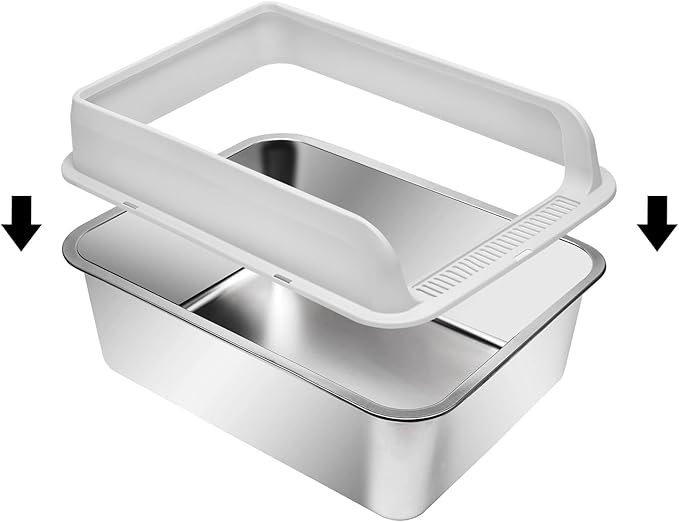 Kichwit Extra Large Stainless Steel Cat Litter Box with High Sides, Easy to Clean, Smooth Surface, Rust Resistant, 23.6" x 15.7" x 10" (with Lid)-Mewly Pet