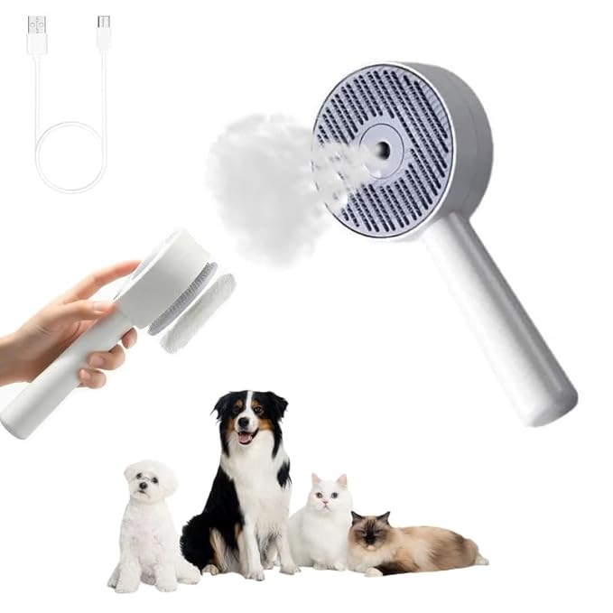 Cat Steam Brush， 3 In 1 Cat Brush，Quickly Clean Your Pet's Fur，Anti-Static Pet Spray Hair Removal Comb，Suitable for pets such as cats, dogs, rabbits, etc.-Mewly Pet