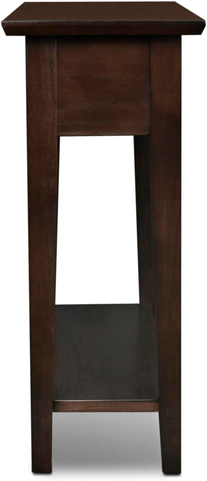 Leick Home 15 in Wide End Table, Solid Wood Construction, One Drawer, One Lower Shelf, Narrow Width, Easy-Assembly, Chocolate Oak, 15 in W x 24 in D x 24 in H, 10071-CH