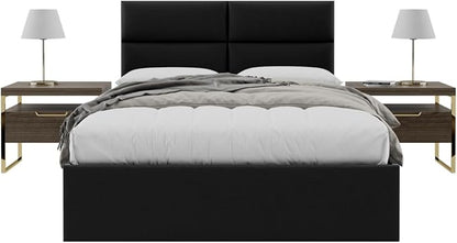Vänt Upholstered Wall Panels - Queen/Full Size Wall Mounted Headboards - Vintage Leather Jet Black - Set of 4 Panels (Each Individual Panel 30"x11.5")