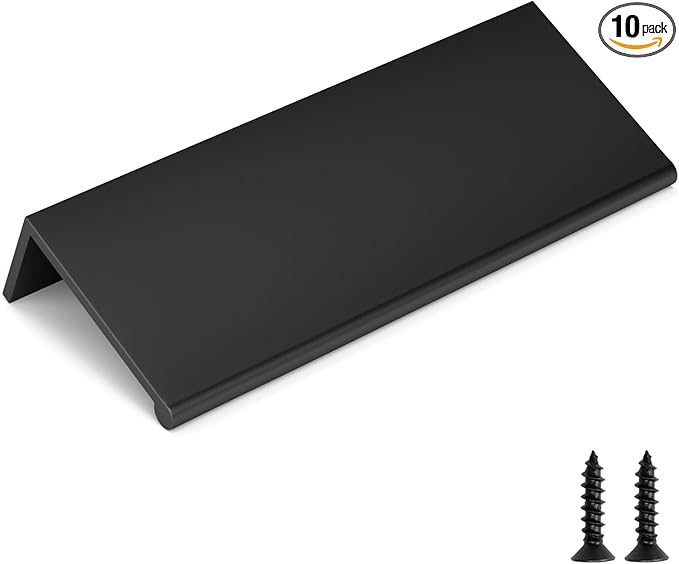 goldenwarm 10 Pack Black Finger Edge Pulls Drawer Finger Pulls Matte Black Kitchen Hardware Handles Bedroom Dresser Drawers,3in Hole Center