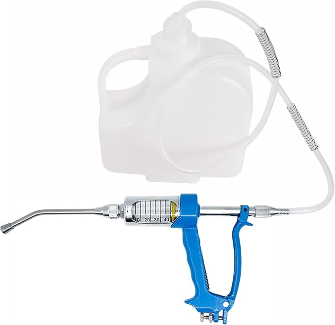 50ML Veterinary Metal Feeding Gun, Continuous Drench Gun Dosing Device Veterinary Adjustable Medicine Dispenser Husbandry Autonomous Feeding Tool, for Pig Cow, Sheep, Horse (Blue, 50ML+Kettle)-Mewly Pet