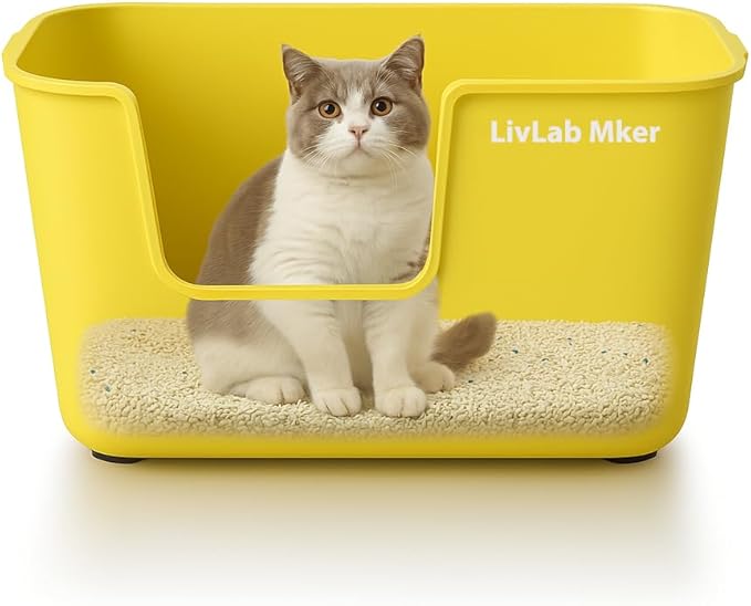 Extra Large Cat Litter Box with High Sides - Splash-Proof Design for Big Cats & Multi-Cat Homes, 24.6in x 16.7in x 12.8in (Yellow-C)-Mewly Pet