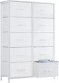 Sweetcrispy 10 Drawer Fabric Dresser Tall Chest Storage Organizer Tower with Cabinet Metal Frame and Wood Top Lightweight Nursery Closet Furniture for Bedroom,Cream White