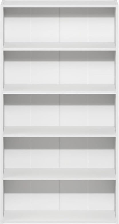 Furinno Basic Book Shelf, 5-Tier Bookshelf, Cube Storage Organizer Bookcase with Open Shelf, 7 x 24 x 44, for Living Room, Bedroom, Home Office, White
