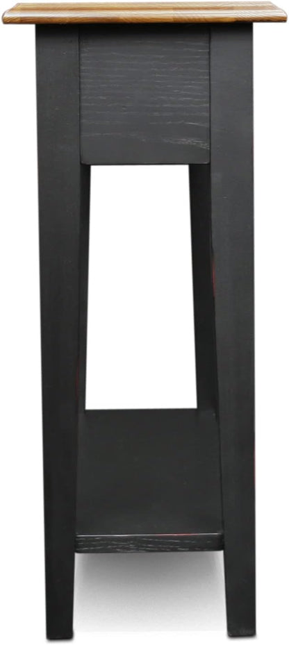 Haven Ridge Narrow Solid Wood Side Table with Drawer and Shelf, Medium Oak Brown and Slate Black, Perfect for Living Rooms, Bedrooms, and Small Spaces – Leick Home, 9017-SL