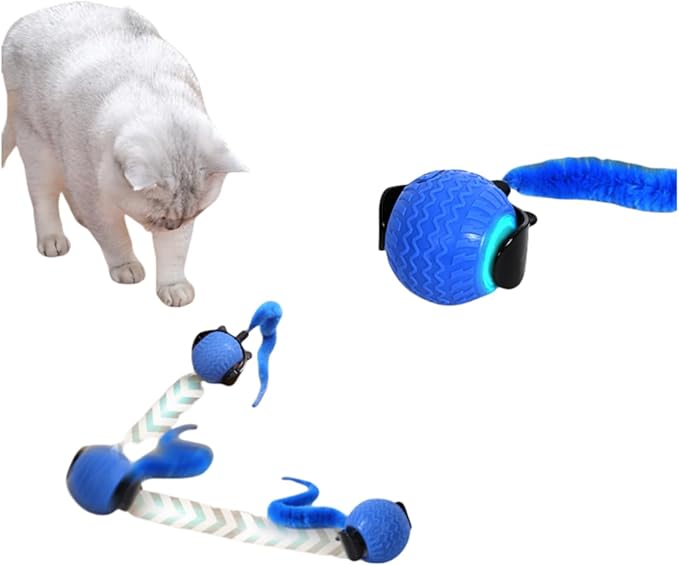 Interactive Cat Ball Cat Toys with 3 Model Smart Pet Toy Balls Rolling Ball with Tail for Bored Indoor Cats (Blue)-Mewly Pet
