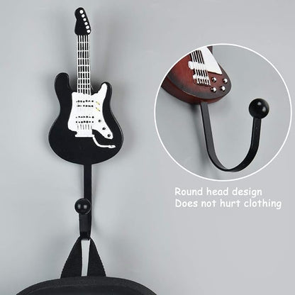 KUNGYO Vintage Guitar Shaped Decorative Hooks Rack Hangers for Hanging Clothes Coats Towels Keys Hats Metal Resin Hooks Wall Mounted Heavy Duty (3-Pack) (Guitar Hook-B)