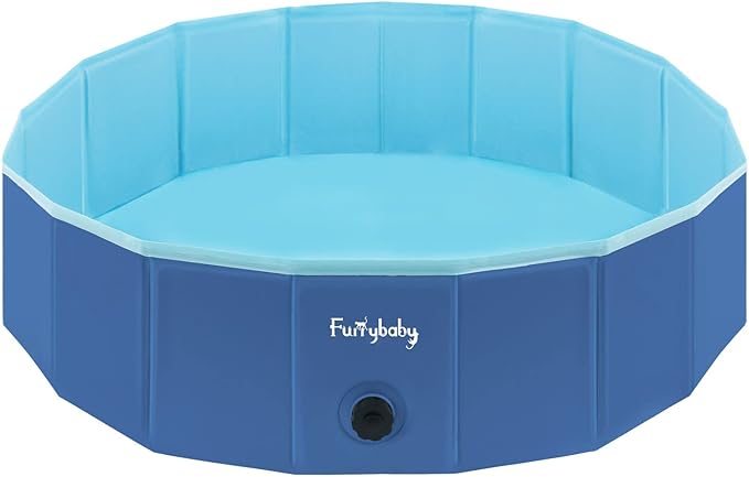 Furrybaby Dog Pool, Kiddie Pool with Hard Plastic Foldable Dog Bath Tub Portable for Dogs, Kids and Pet Swimming (Navy 39'') Indoor and Outdoor-Mewly Pet