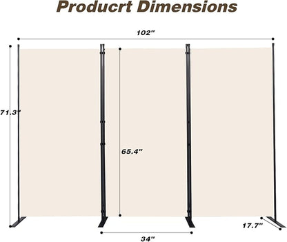 Room Divider, 3 Panel Folding Privacy Screens with Wider Support Feet, 6 Ft Portable Room Partition for Room Separator, 102" W X 71" H, Beige