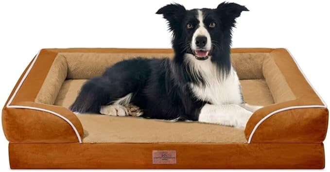 Comfort Expression Large Dog Beds Orthopedic Foam, Waterproof Dog Beds for Large Sized Dogs, Comfy Washable Pet Bed Sofa with Removable Cover & Non-Slip Bottom(Caramel)-Mewly Pet