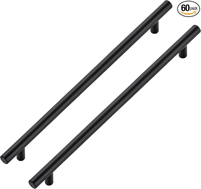 JOY DECOR 60 Pack Cabinet Handles, Black Cabinet Pulls, 10 in Hole Center Kitchen Hardware, Stainless Steel T Bar Handles for Dresser Drawers