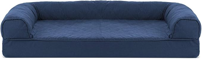 Furhaven Orthopedic Dog Bed for Medium/Small Dogs w/ Removable Bolsters & Washable Cover, For Dogs Up to 35 lbs - Quilted Sofa - Navy (Blue), Medium-Mewly Pet