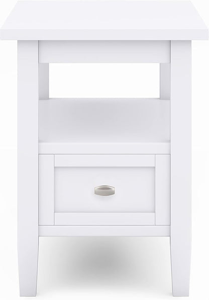 SIMPLIHOME Warm Shaker SOLID WOOD 14 inch Wide Rectangle Transitional Narrow Side Table in White for the Living Room and Bedroom