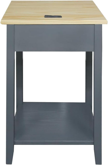 Casual Home Owl Night Stand with USB Port Charging Station and Drawer, 17.5" W x 14.25" D x 24.5" H, Natural Gray