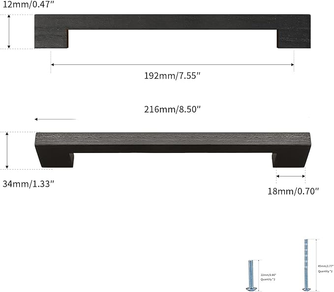 Black Square 7-1/2in 6 pcs Wooden Drawer Pulls Handle pulls for cabinets Kitchen Cabinet Drawer pulls Cabinet Door Pull