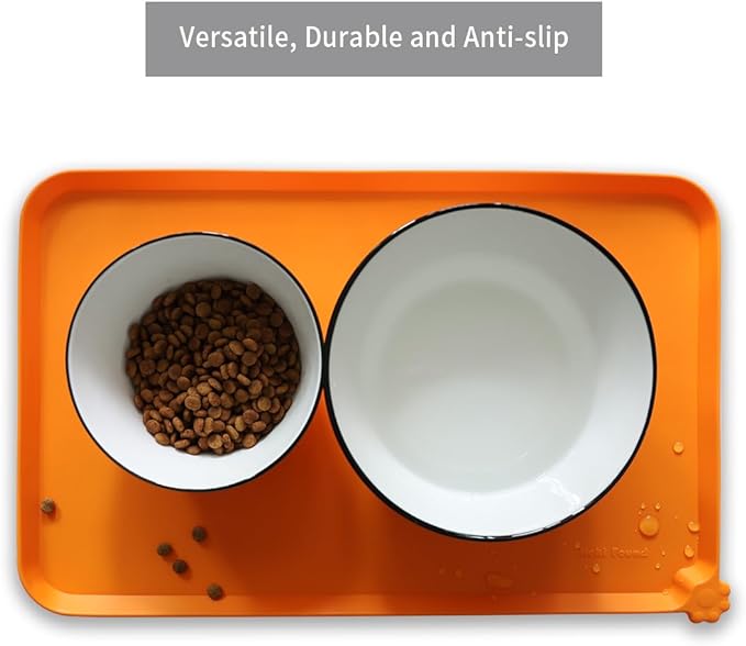 Hoki Found Silicone Non Slip Pet Feeding Mats - Bowl Placemat - Waterproof Dog Cat Food Mats - Orange-Mewly Pet