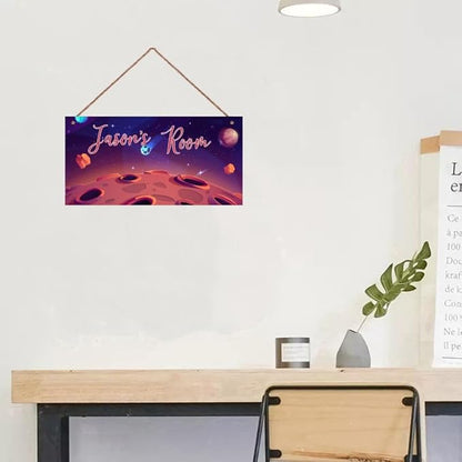 Personalized Outer Space Sign Universe Theme Art Décor For Kids Room Custom Name Moon Door Wall Art Decor For Little Man Cave, Stars Floral Nursery Art Girls Room Boys Bedroom