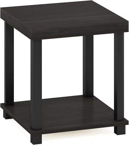 Furinno Turn-N-Tube Side Table, 2-Tier Thick Tabletop End Table with Open Shelf, Toolless Assembly Night Stand, Bedside Table, for Living Room, Bedroom, Espresso