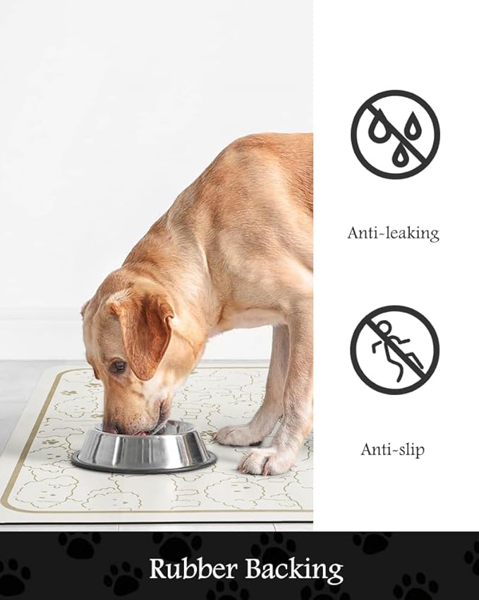 Pet Feeding Mat-Absorbent Dog Mat for Food and Water Bowl-No Stains Quick Dry Water Dispenser Mat-Dog Accessories Pet Supplies-Bowl for Messy Drinkers（FRAMEDOGS,17"x28"-Mewly Pet