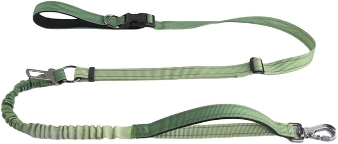 Hands Free Dog Leash for Large Medium Dogs Heavy Duty Bungee Reflective Adjustable Waist Leashes for Walking Running with Car Buckle 4-6FT (Green-1)-Mewly Pet
