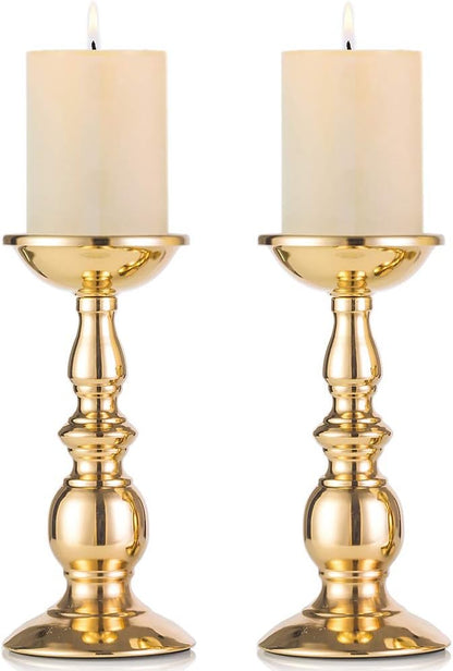 2 Pcs Gold Pillar Candle Holders, Gold Candlestick Most Ideal for 3" Pillar Candles, Gifts for Wedding, Party, Home, Spa, Reiki, Votive Candle (2 x L)