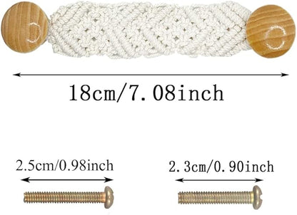 2 Pack Bohemian Style Rope Knobs Door Handle Rope Knot Cabinet Drawer Cupboard Furniture Door Wooden Pulls Handles Drawer Pulls for Kitchen Cabinet Wardrobe Cupboard(B)