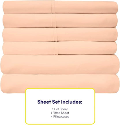 Sweet Home Collection 6 Piece Bed Sheet Set, Queen, Peach