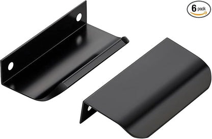 Ravinte Hardware 6 Pack Black Cabinet Handles, 3.15 Inch (80mm) Finger Edge Pulls, 2-1/2 Inch Hole Center, Finger Pulls for Cabinets